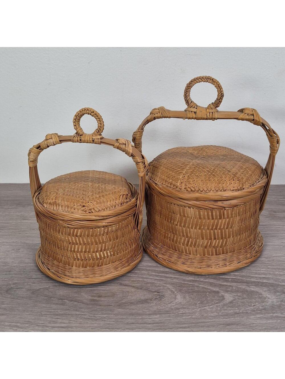 Chinese Woven Rattan Wedding Baskets With Lid Set Of 2